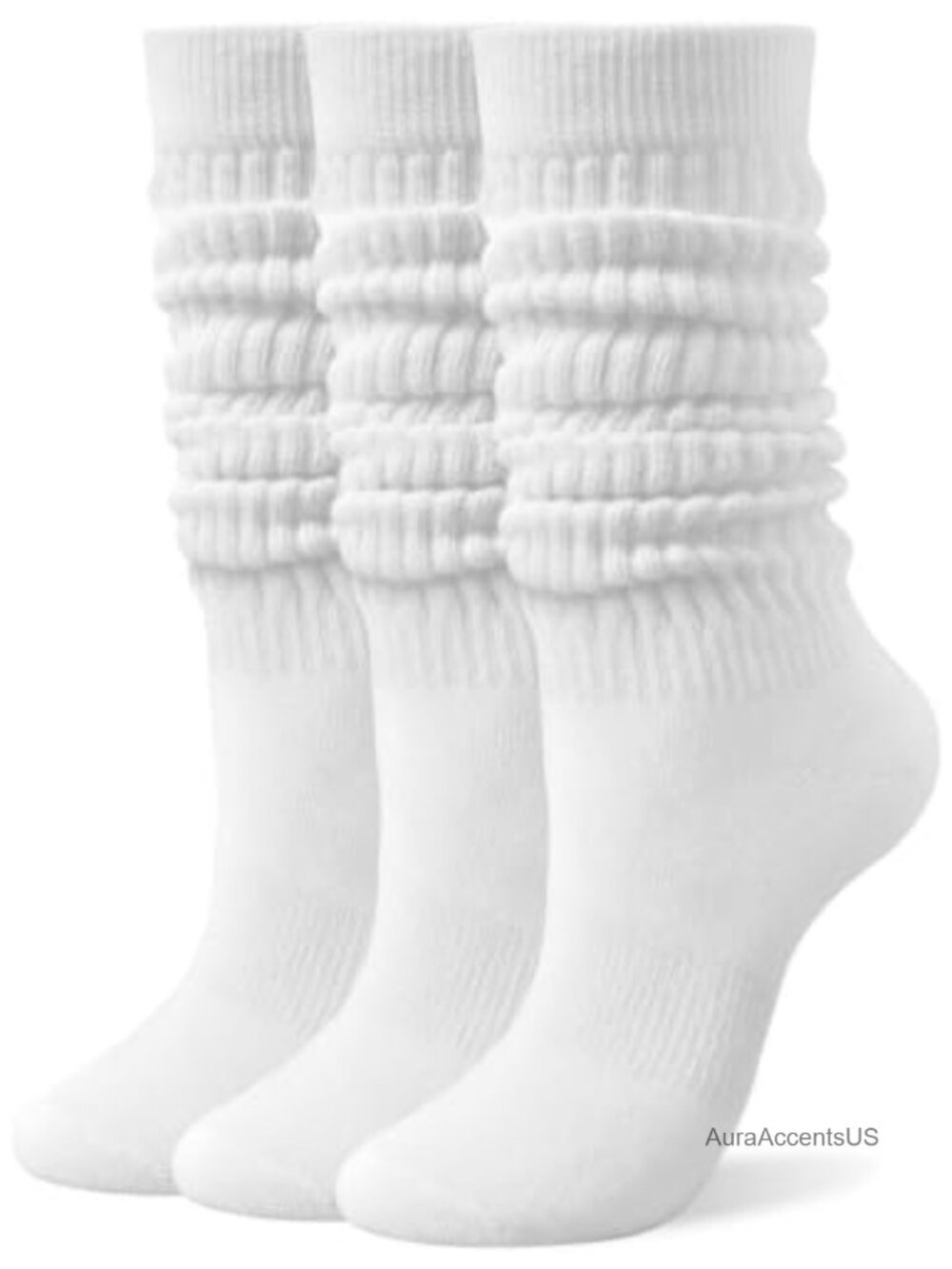 Womens Cotton Blend Ribbed Slouch Socks Retro Scrunch Crew Calf Socks